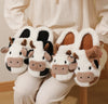 Winter Home Slippers for Couples Warm Plush Neutral Cartoon Cow Indoor Anti Slip Comfortable Cotton Slippers for Men and Women