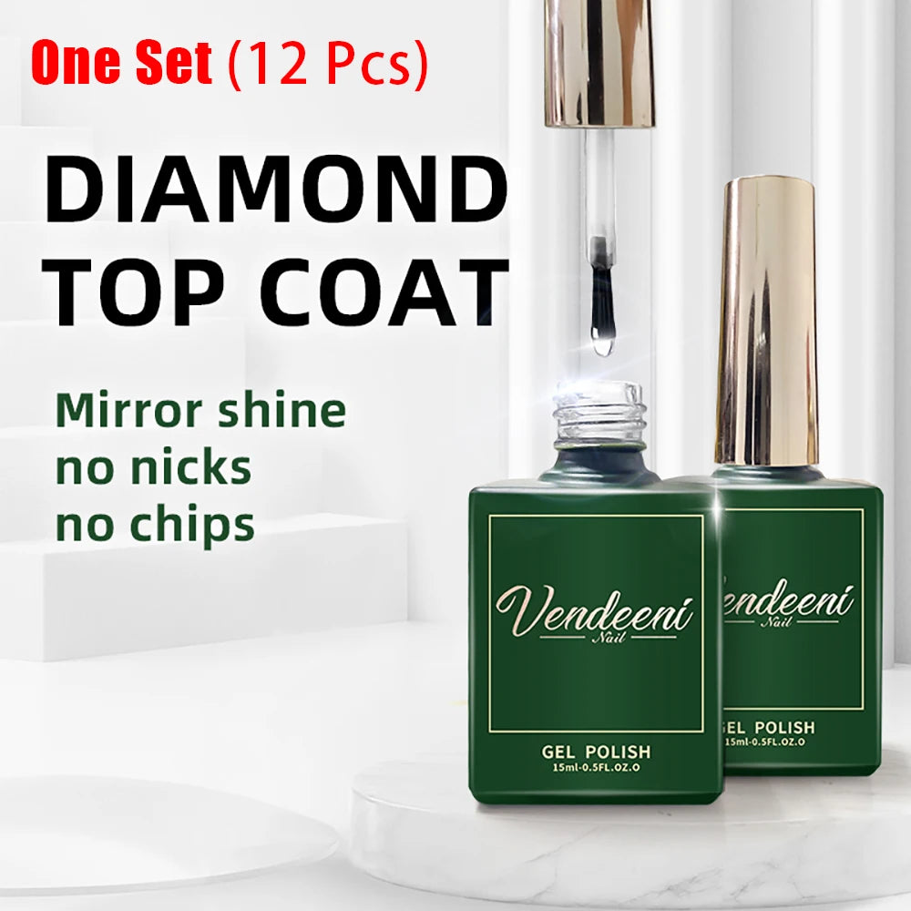 Vendeeni 15ml Diamond Top Coat For Gel Nail Polish Reinforce Long Lasting UV Soak Off Gel Varnish High Light Nail Art Primer Gel