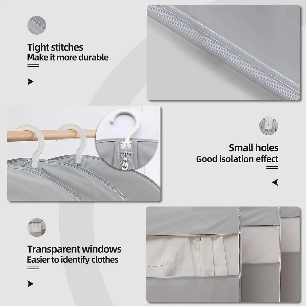Thick Garment Suit Hanger Cover Bag with Zipper, Closet Storage Dust Coat Cover for Hanging Clothes, Breathable Dress Gown Bag