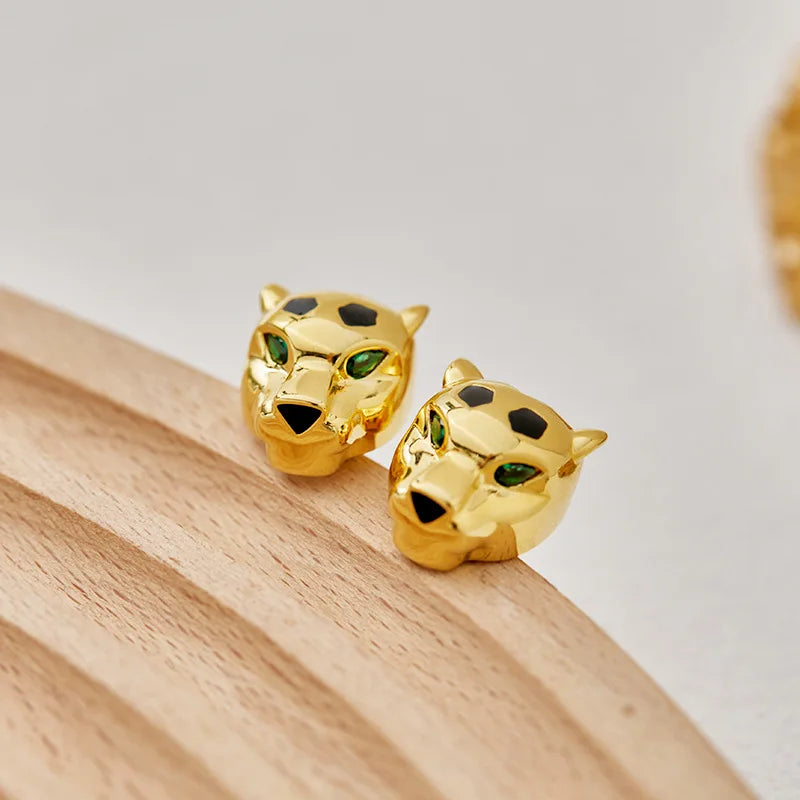 Designer Fashion Style Earrings Necklace Inlay Cubic Zircon Black Enamel Spots Leopard Panther Jewelry Sets