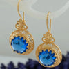 Luxury Gold Color Inlaid Blue Stone Round Hollow Dangle Earring for Women Trendy Party Engagement Wedding Earrings Jewelry