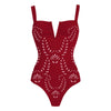 Women Bikini Set Swimsuit Sexy V Neck Solid Color Laser Cutting Flower Swimsuit Beachwear Luxury Summer Beachwear Dress