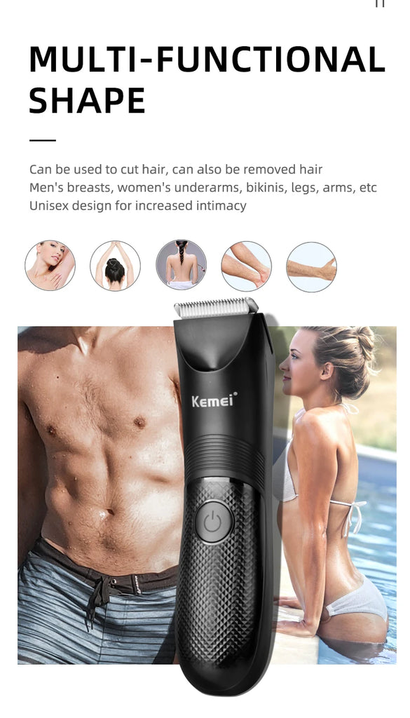 Kemei Groin Area Hair Trimmer Body Hair Hygiene Razor Ceramic Blade Waterproof Wet Dry Clippers Electric Shaving Machine KM-1838
