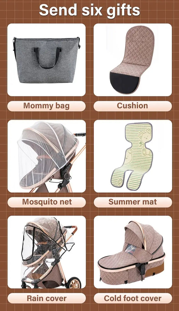 Luxurious Baby Stroller 3 in 1 Portable Travel Baby Carriage Folding Prams High Landscape Aluminum Frame Car for Newborn Baby