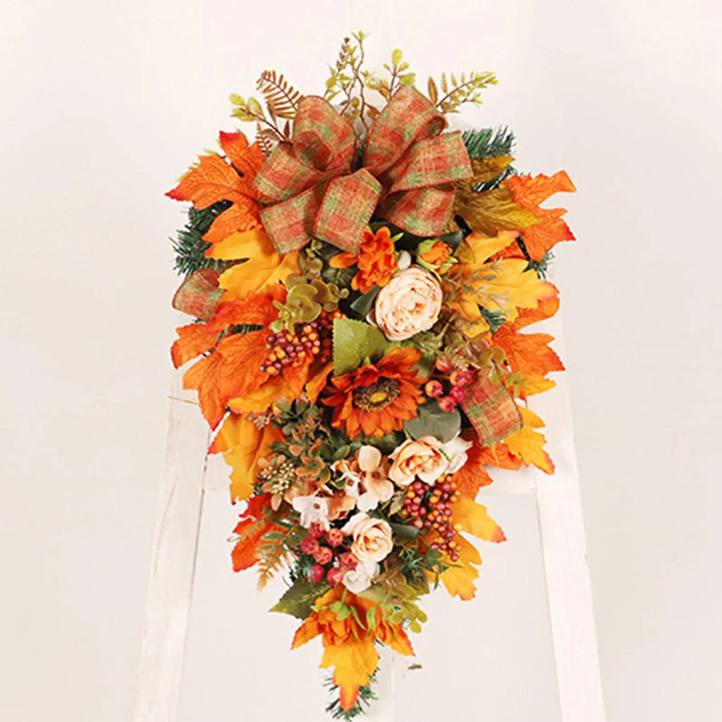Thanksgiving Front Door Decorations Fall Wreath Door Wreath With Pumpkins/Berries/Maple Leaves Harvest Wreath For Autumn Party