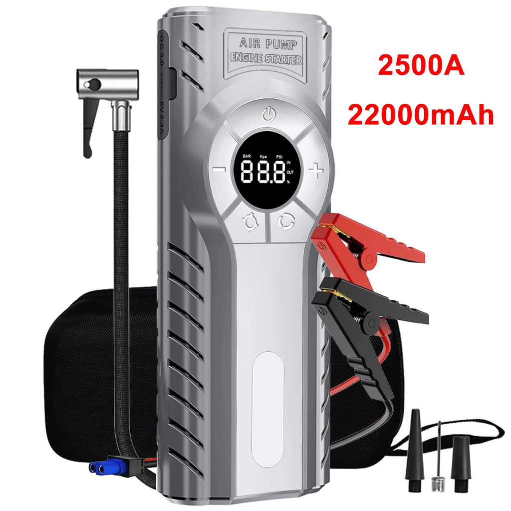 2000A Car Jump Starter Air Pump Multi-Function 4 In 1 Air Compressor Power Bank Car Battery Starter Starting Auto Tyre Inflator