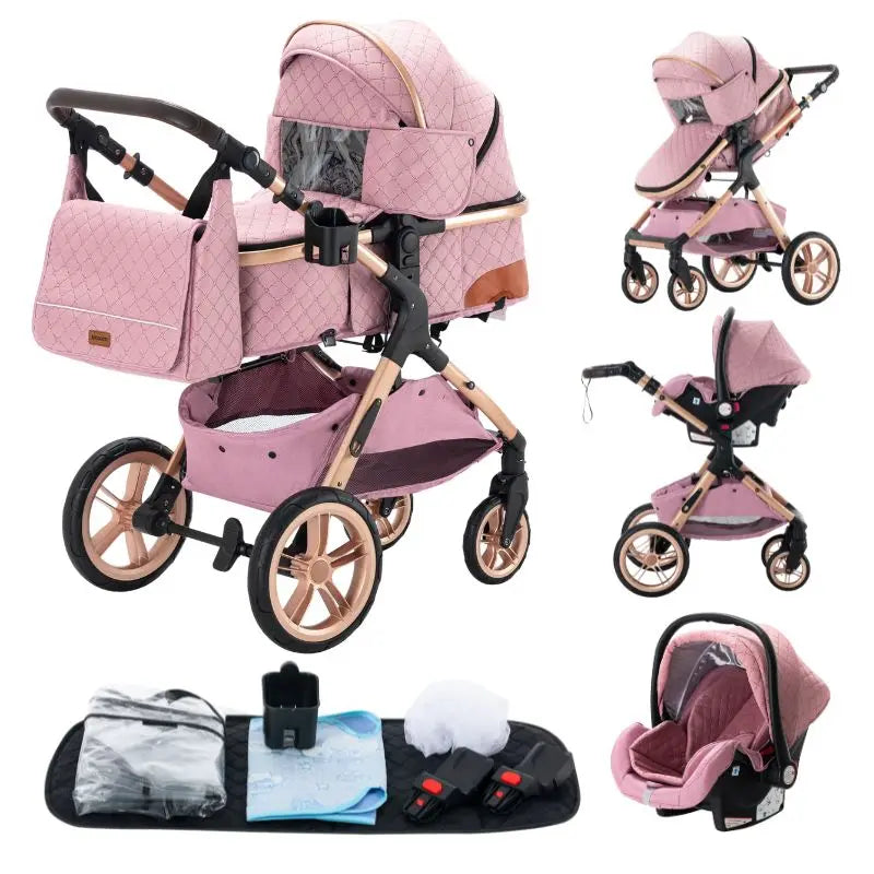 Luxury Baby Stroller 3 in 1 Newest Easy Folding Multifunctional Stroller Travel Portable Baby Carriage Safety Seat EU Standard