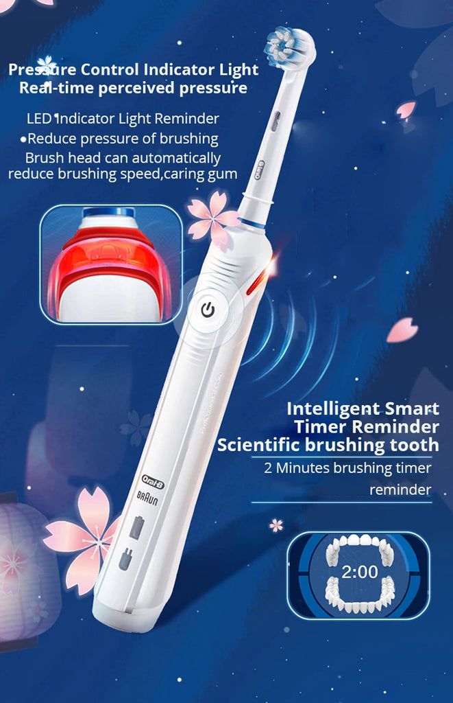 Oral B Pro 4000 Electric Toothbrush Rechargeable 3D Visible Pressure Sensor 4 Modes Sonic Tooth Brush for Adults Oral Cleaning