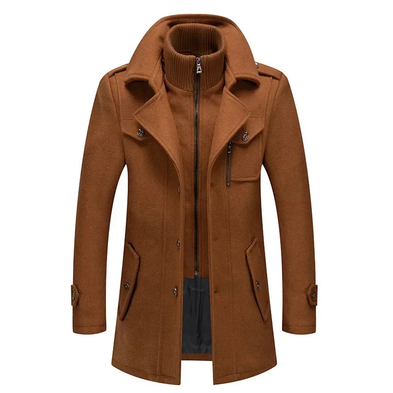 Men's autumn and winter business woolen coat fashion double collar cold jacket thick coat windproof