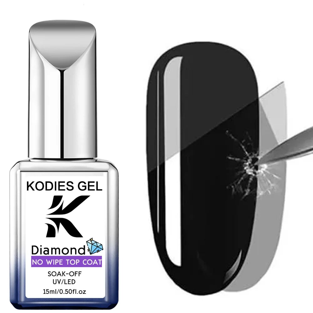 KODIES GEL NEW Super Shine Top Coat Gel Nail Polish UV Diamond Topcoat No Wipe Sealer Gel Finish Manicure Nail Art Salon Quality