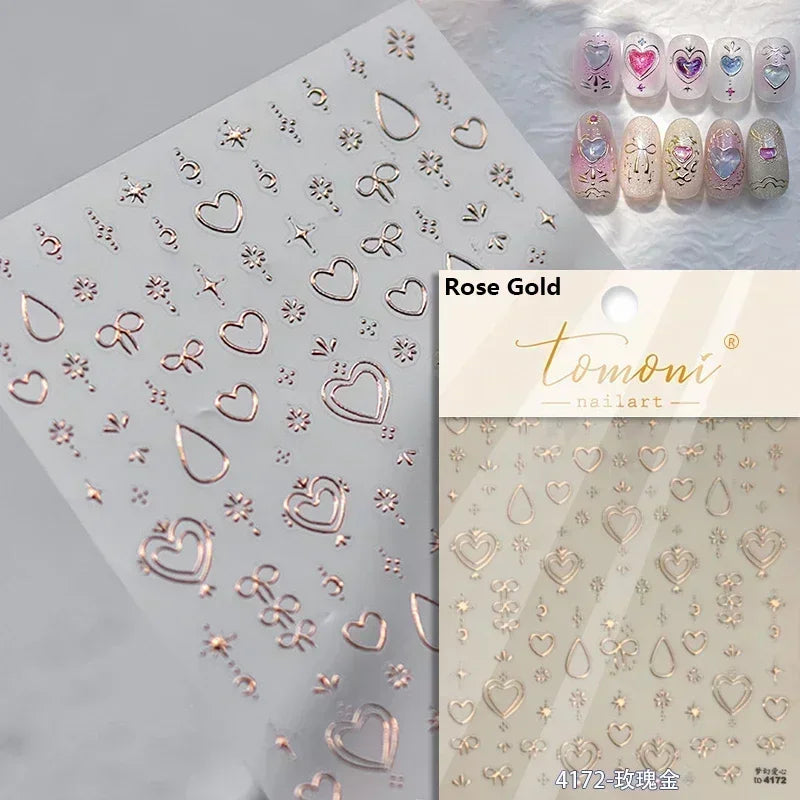 Lovely Gold Silver Black White Line Bowknot 3D Self Adhesive Nail Art Decorations Stickers Ribbon Cute Manicure Decals Wholesale