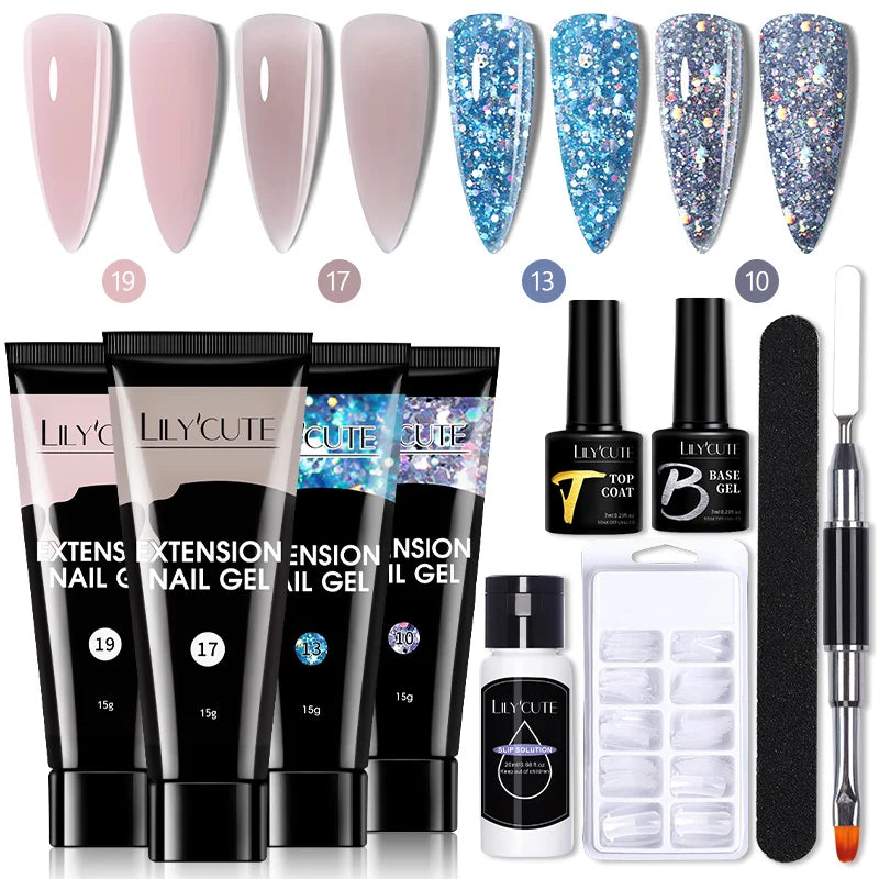 LILYCUTE 15ml Nail Extension Gel Kit Soak Off UV Gel Acrylic White Clear Pink Gel Nail Polish LED Lamp Manicure Set For Nail Art