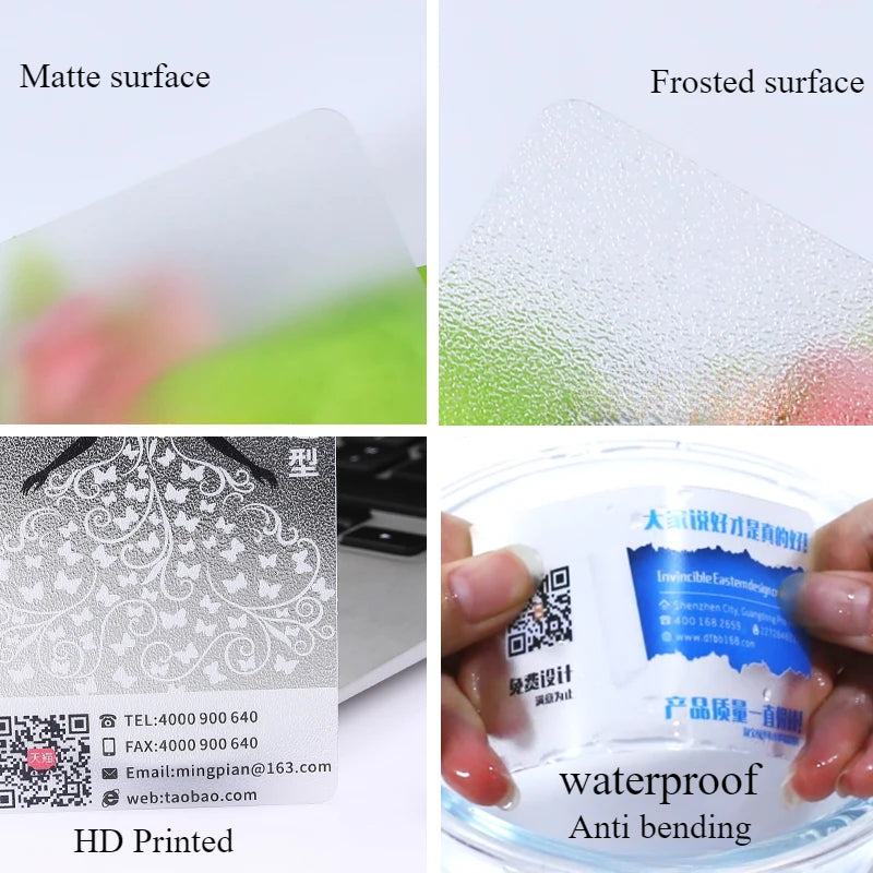 100/200/500 PCS Transparent PVC Business Card Colorful Printing Personalized LOGO Text Thank You Card Free DESIGN 0.38mm