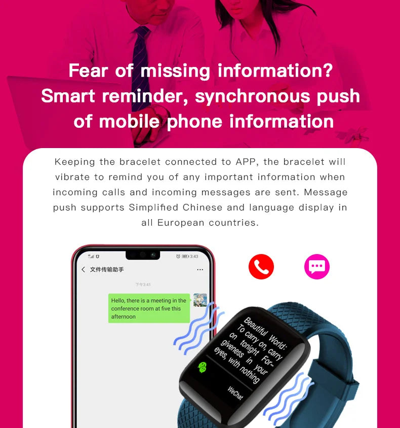 PHONEPACE Smart Fitness Tracker Bracelet with Color Screen Health Reminders Exercise Step Counting Information Notifications