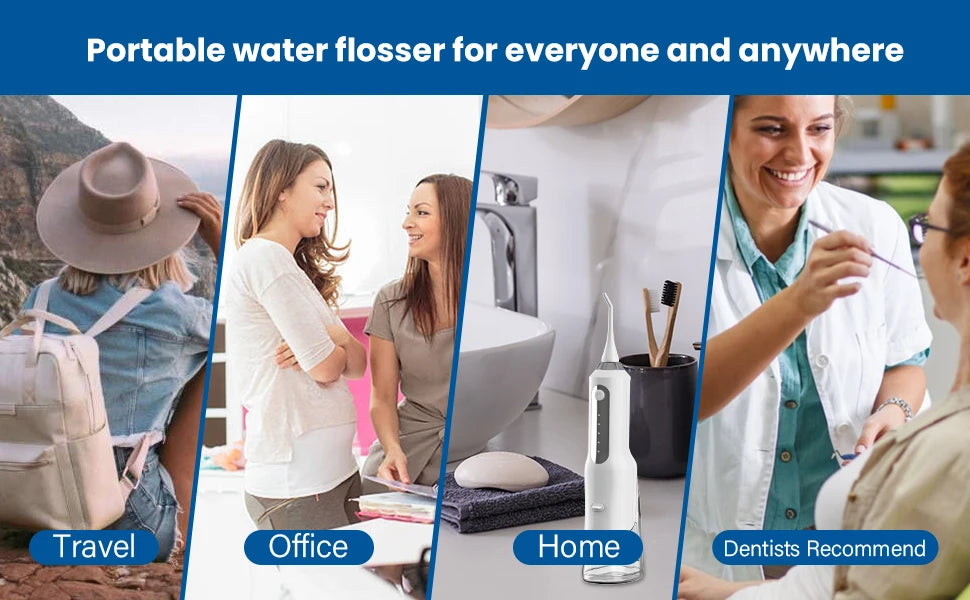 Dental Water Flosser Professional Cordless Rechargeable Electric Oral Irrigator Water Jet for Teeth Braces Care with 5 Jet Tips