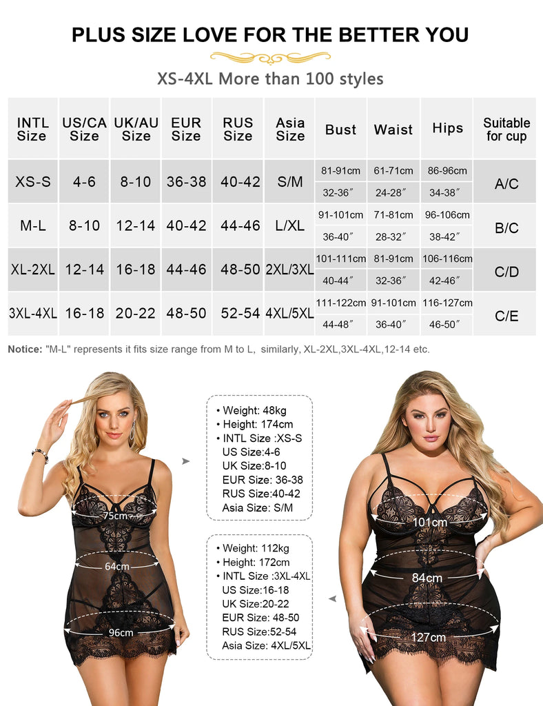 Nighty For Ladies Sexy Lingerie Plus Size XXXL 5XL Soft Eyelash Lace Sheer Erotic Costumes Transparent Babydoll Lingerie Bustier