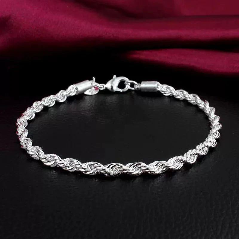4MM electroplated twisted rope bracelet jewelry men's and women's fashion pendant charm sparkling jewelry