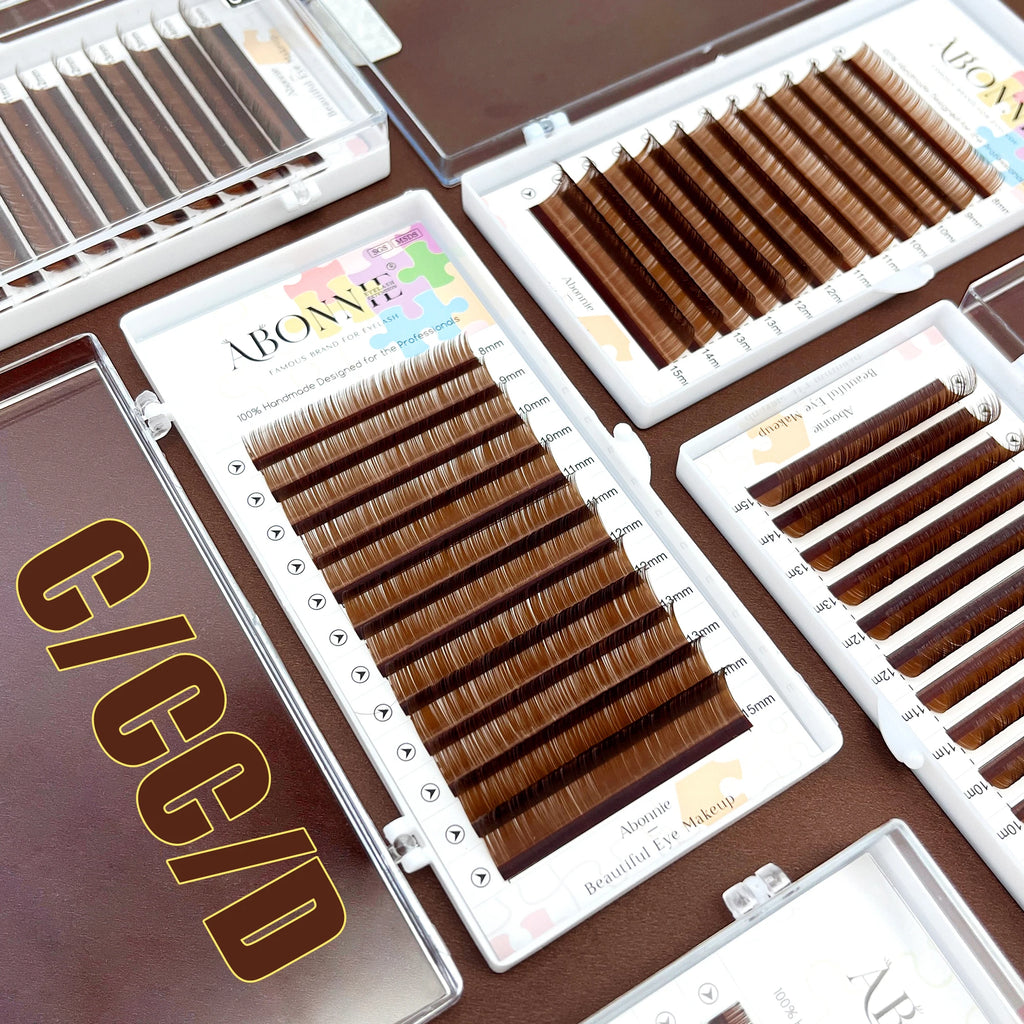ABONNIE Cocoa Brown Individual Volume Eyelashes Extensions C CC D Brown Colored Natural Classic Mink Lashes Tray