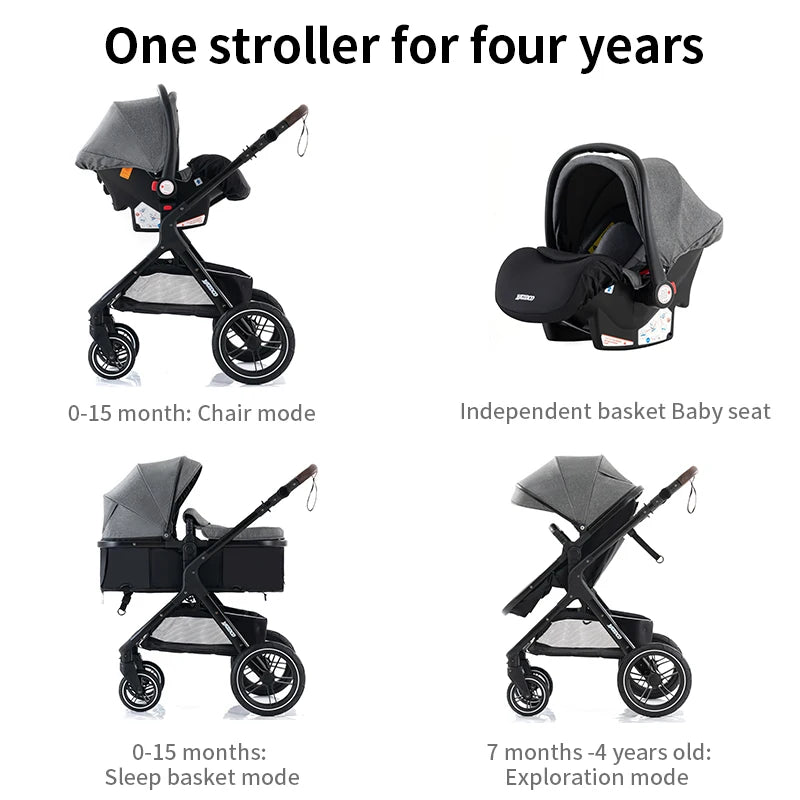 Luxury Baby Stroller 3 in1 Portable Travel Baby Carriage Fold Pram High Landscape Aluminum Frame Newborn Infant Stroller