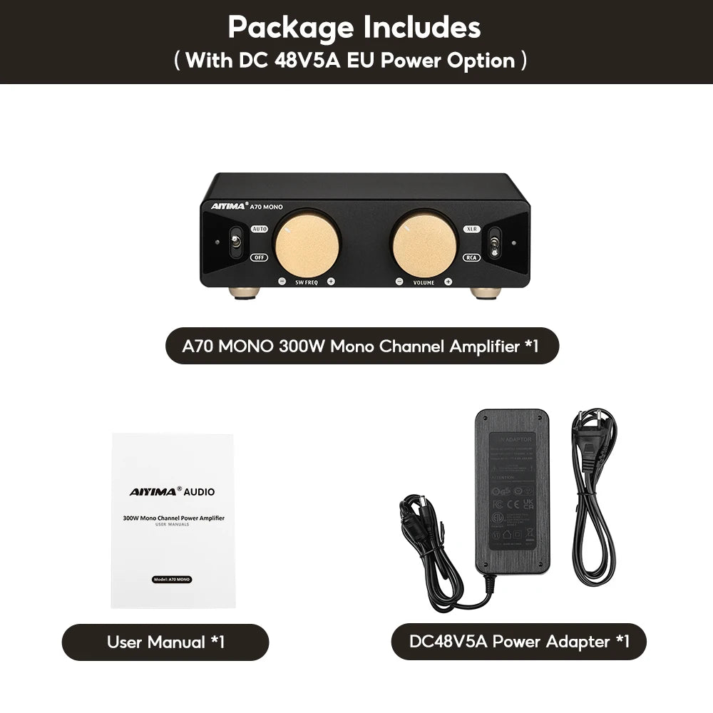 AIYIMA A70 Mono Amplifier Power 300W TPA3255 With PFFB Subwoofer For Home Sound Theater Trigger Input 1/2/3/4/5/6/7/8 Channel