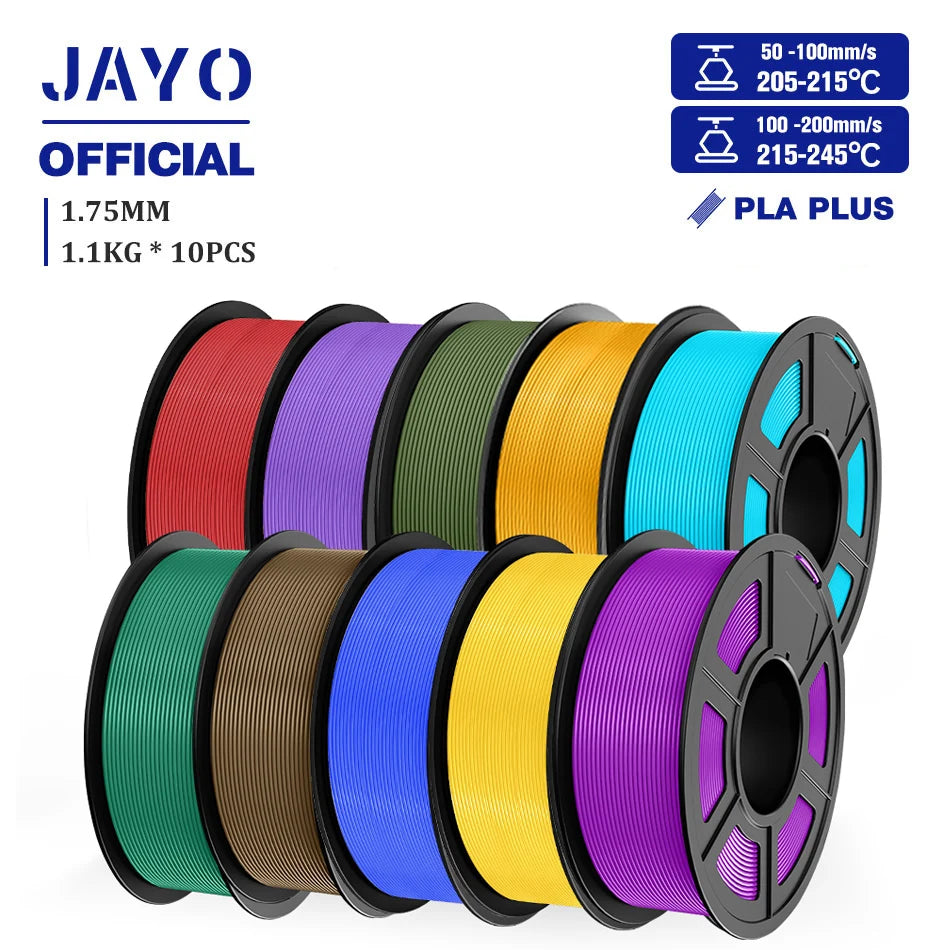 JAYO PLA + 3D Filament 1.75MM 10 Rolls PLA PLUS 3D Printer Filament Neatly Wound 3D Printing Filament 1.1kg Spool High Toughness
