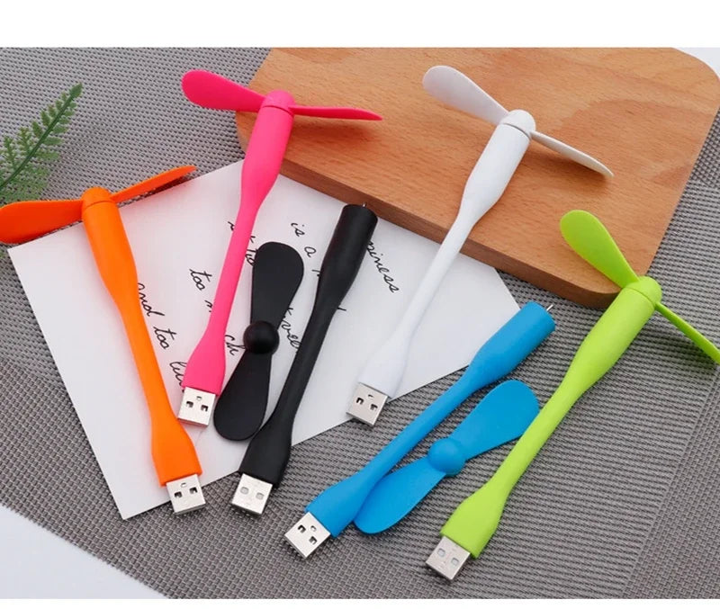 USB Electric Fan Flexible Bendable Fan For Power Bank Laptop PC AC Charger Portable Hand Cool Mini Fan Computer Summer Gadget