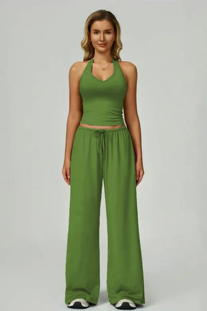 European and American fashion women's trousers set comfortable wide-leg trousers set loose casual pants women's sports fitness e