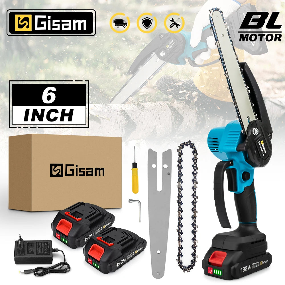 Gisam 8 Inch Brushless Electric Chainsaw Cordless Electric Saw Woodworking  Cutting Tool Compatible with Makita 18v Battery Pin