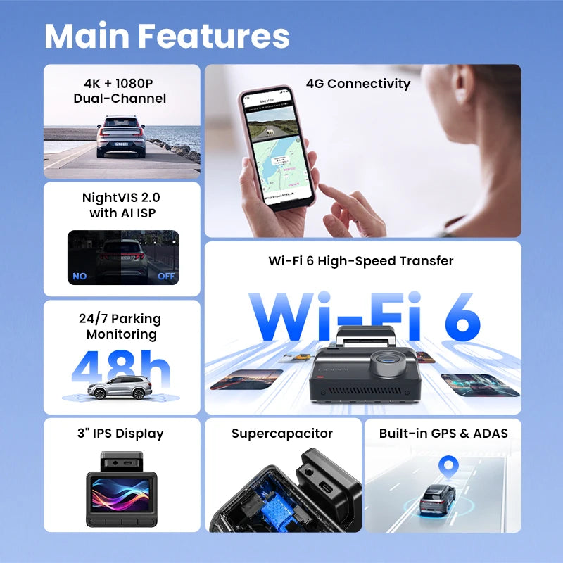 2025 New DDPAI Dash Cam Z50 Pro 4K Car DVR Night Vision 5GHz Wi-Fi GPS ADAS 24h Parking mode Support Front and Rear Camera
