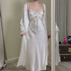 Women Long Twinset Robe Set Sexy Lace Trim Wedding Bathrobe Kimono Gown Sleepwear Elegant Ice Silk Nightgown Loungewear Homewear