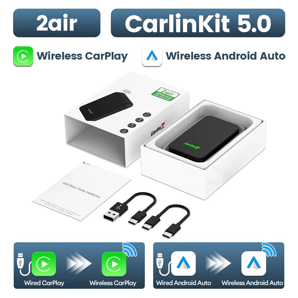 CarlinKit 5.0 Wired To Wireless Adapter Wireless Android Auto CarPlay Smart Car Box Bluetooth WiFI Auto Connect Online Upgrade