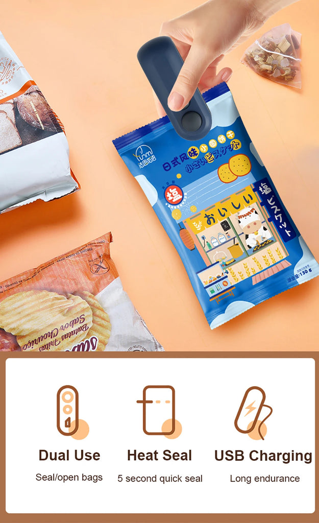 Handheld Bag Sealer Mini Heat Vacuum Food Sealer with Cutter and Magnet 2 in 1 Bag Sealer for Plastic Bags Snacks Food Storage