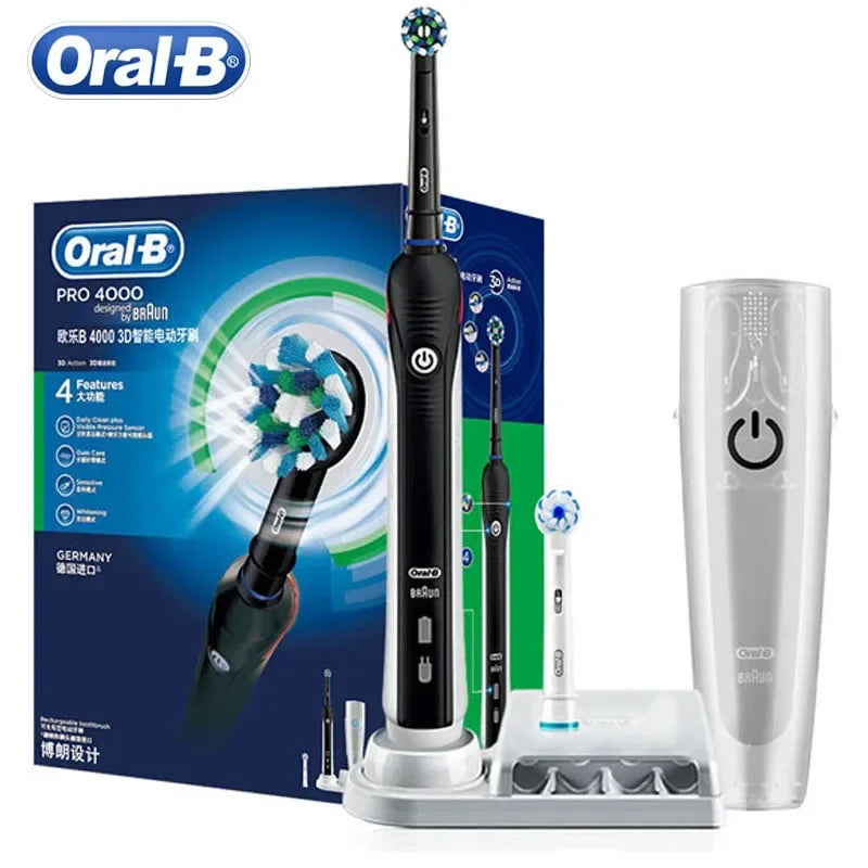 Oral B Pro 4000 Electric Toothbrush Rechargeable 3D Visible Pressure Sensor 4 Modes Sonic Tooth Brush for Adults Oral Cleaning