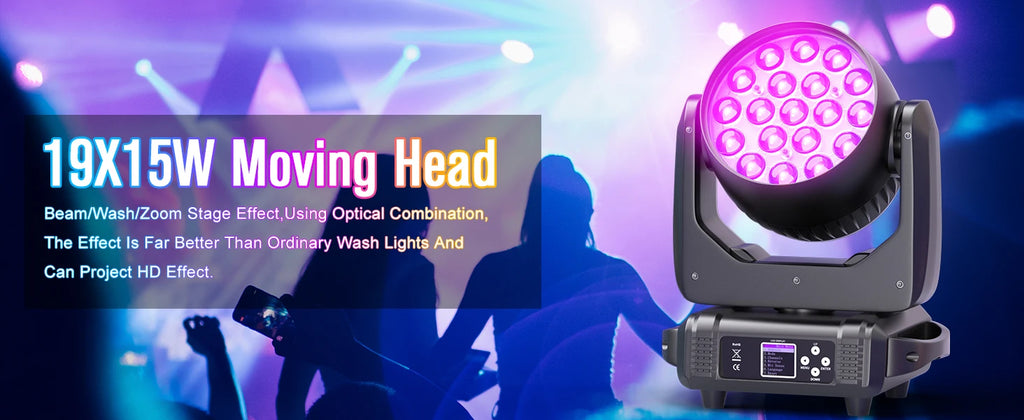 Yiflamefly 2Pcs Moving Head Lights With19X15W RGBW LED DMX512 Stage Light For DJ Karaoke Dance Hall KTV Disco Bar Stage Lighting