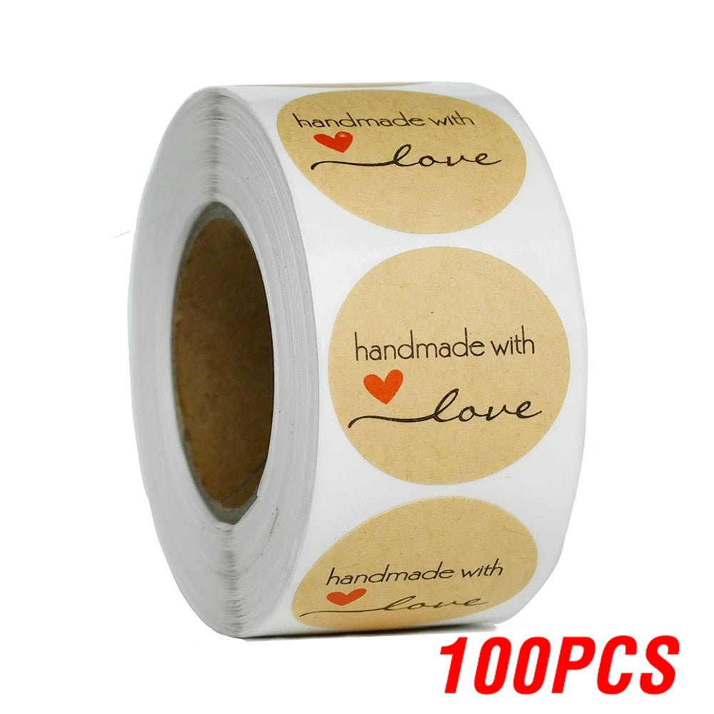 100-500pcs Round Natural Kraft Handmade Stickers Scrapbooking For Package Adhesive Thank You Sticker Seal Labels