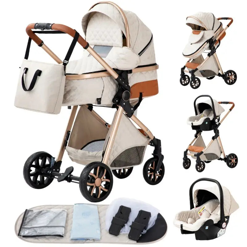 Luxury Baby Stroller 3 in 1 Newest Easy Folding Multifunctional Stroller Travel Portable Baby Carriage Safety Seat EU Standard
