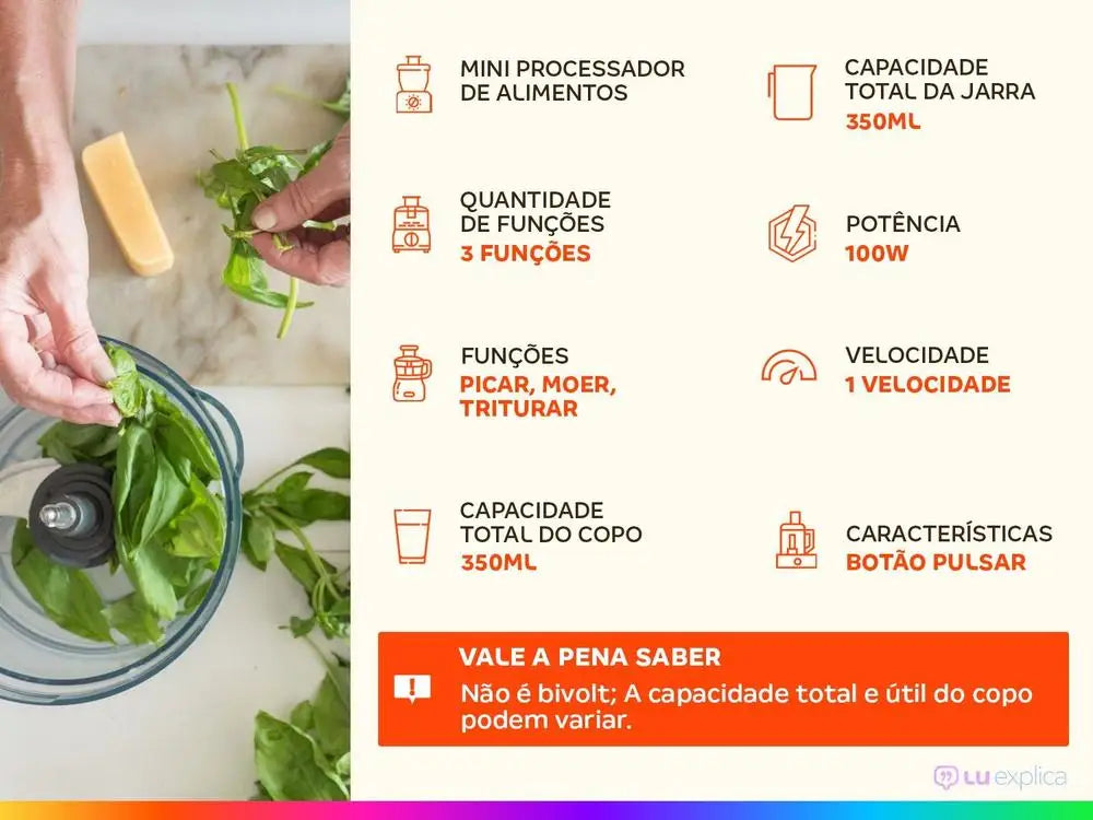 Mini Food Processor Amvox 100W Black-110V