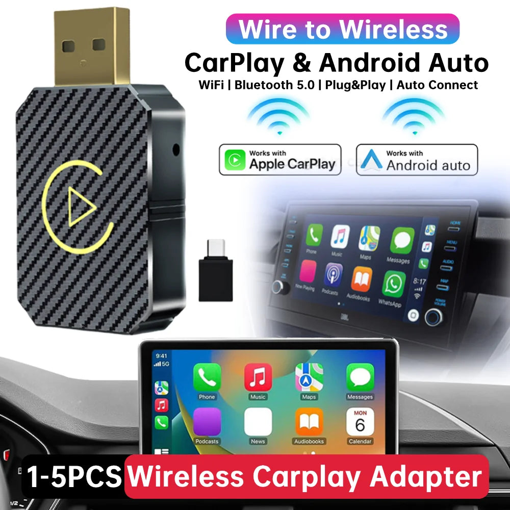 ﻿ 1-5Pcs 2in1 MINI Q1M Wireless CarPlay Android Auto Adapter BT5.0 WiFi Fast Connection Wireless Adapter Smart Mini Box USB