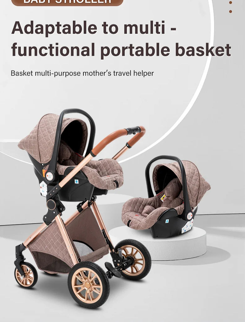 Luxurious Baby Stroller 3 in 1 Portable Travel Baby Carriage Folding Prams High Landscape Aluminum Frame Car for Newborn Baby
