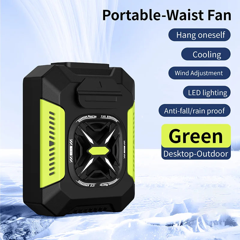 Waist Fan 5000mAh Rechargeable Portable Bladeless Air Conditioner Fan Outdoor Sport Waist Clip Fan with Power Bank Flashlight