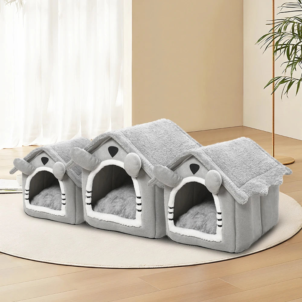 1PC Gray Detachable Cat House Semi-Enclosed Four-Season Universal Pet Nest Small Pet Shelter Washable Pet Supplies