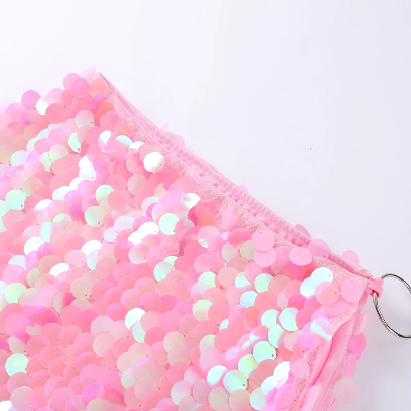 Sexy Sequined Halter Skirt Set Women Sleeveless Lace Up Tops Hip Package A-line Skirts 2025 Summer Lady Chic Party Beach Outfits