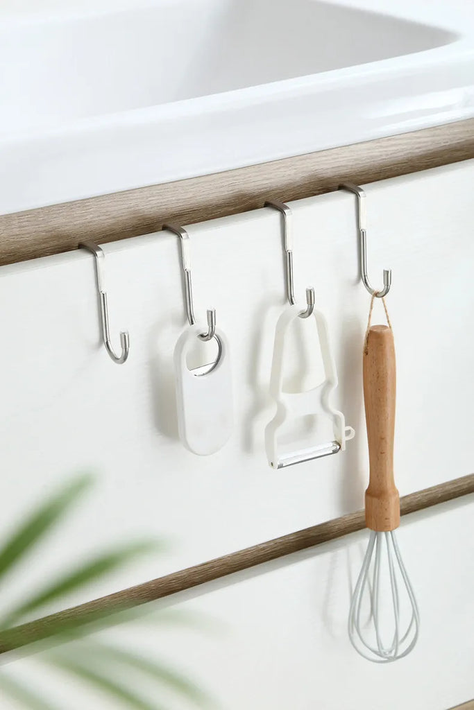 304 Stainless Steel Hook Free Punching Double S-Shape Hook Kitchen Bathroom Cabinet Door Silvery Type Coat Towel Storage Hanger
