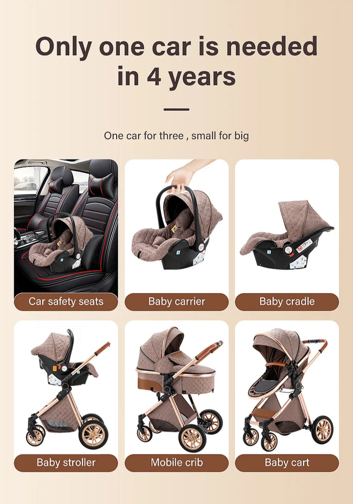 Luxurious Baby Stroller 3 in 1 Portable Travel Baby Carriage Folding Prams High Landscape Aluminum Frame Car for Newborn Baby