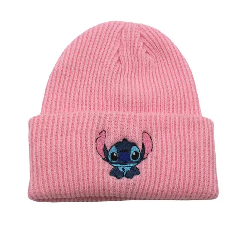 Stitch Knit Hat Cartoon Embroidered Benie Cap Cute Unisex Warm Stretchy Hats Christmas Gift for Adult Kids Outdoor Thermal Caps