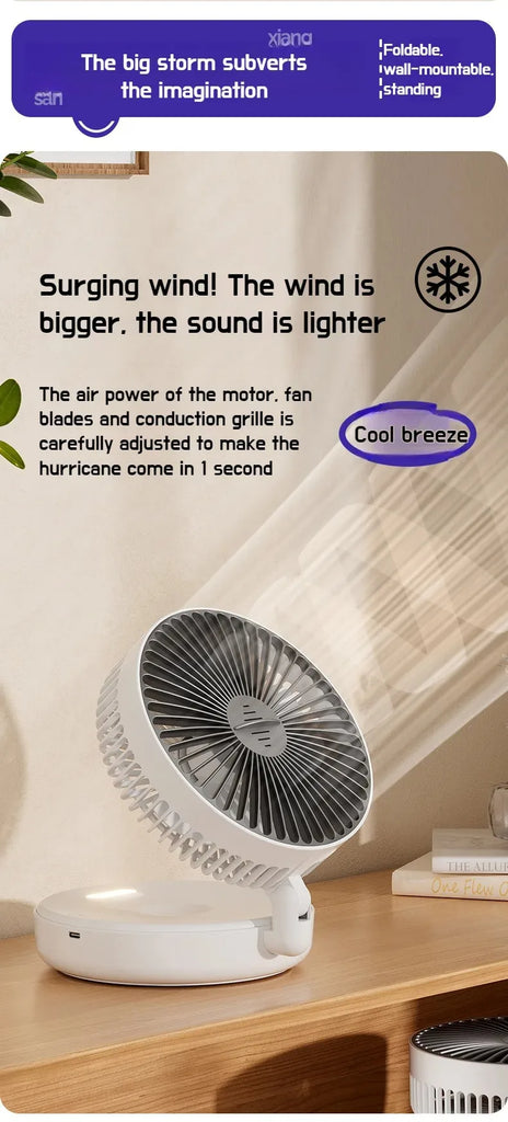 Foldable Desktop Fan Mini  Wall-Mounted Fan With Warm Night Light Rechargeable 4 Gears Adjustable Portable Air Circulation Fan - Mighty Dollars
