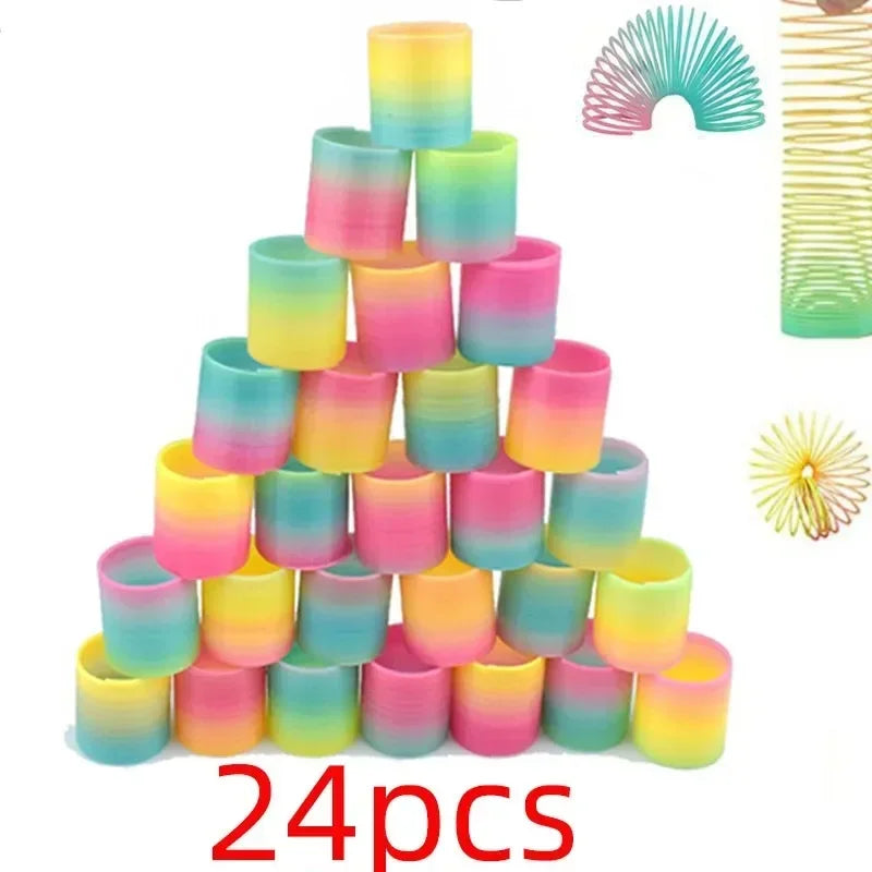 12/24pcs Rainbow Magic Springs Circle Toys Gradient Color Fingertip Coils Funny Kid Toy Halloween Party Favors Christmas Gift