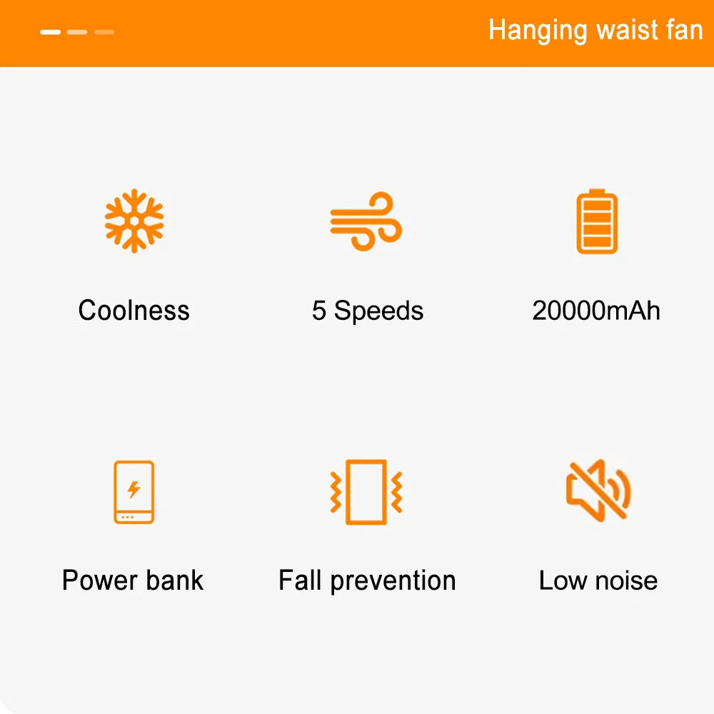 Waist Fan Wireless Waist Clip Fan Portable Clip on Wearable Belt 20000mAh USB Rechargeable with Power Bank for Outdoor Camping