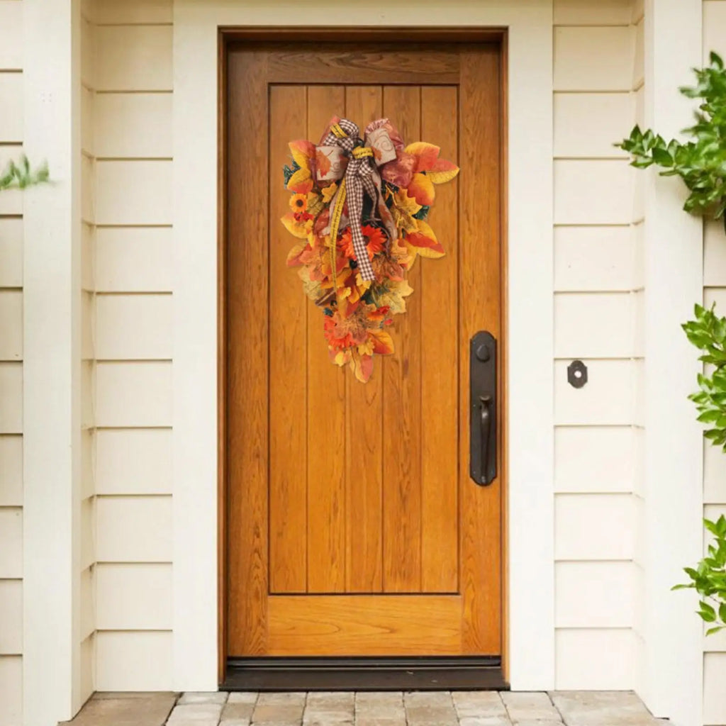 Thanksgiving Front Door Decorations Fall Wreath Door Wreath With Pumpkins/Berries/Maple Leaves Harvest Wreath For Autumn Party