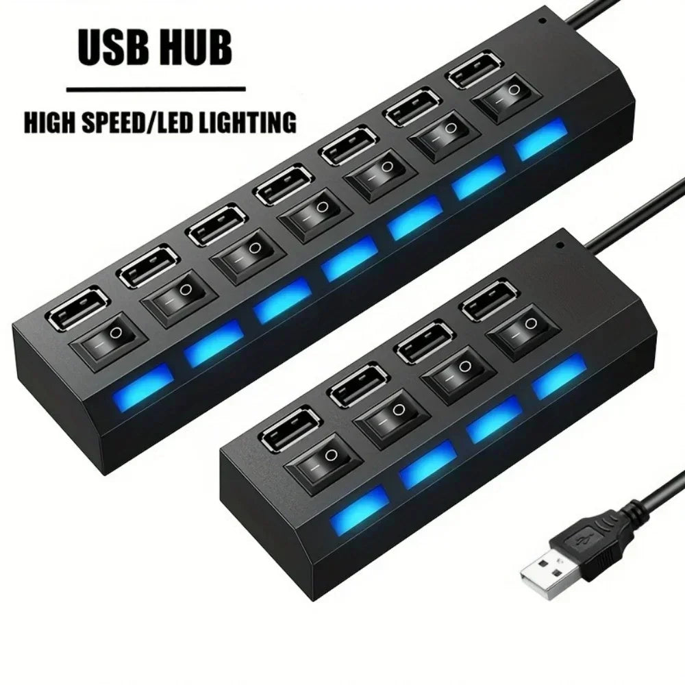 4/7 Ports LED High Speed USB 2.0 Hub 5Gbps Multi Ports USB Power Adapter Expander USB Splitter With Switch For Laptop Computer